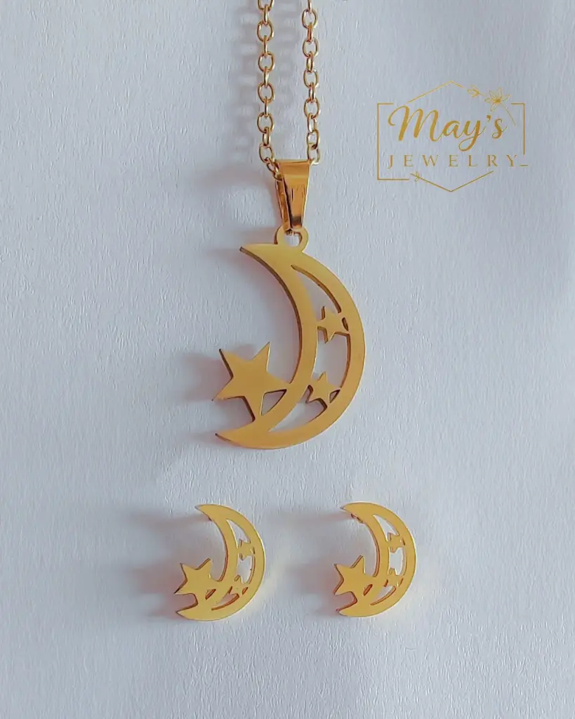 Ensemble collier et boucle d'oreille lune et sa petite étoile 