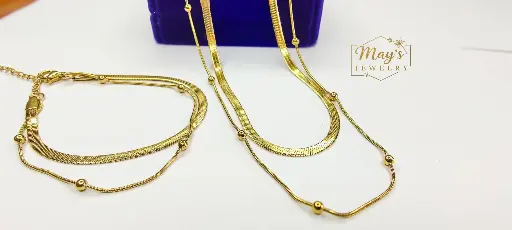 Parure “Éclat Doré” – Collier & Bracelet  serpent et perles lisses